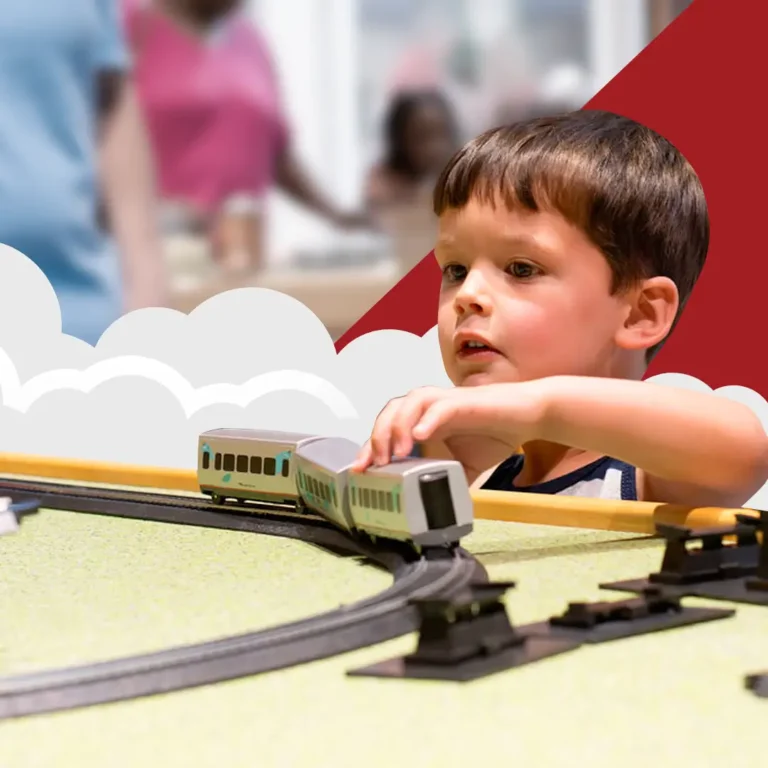Child playing with train